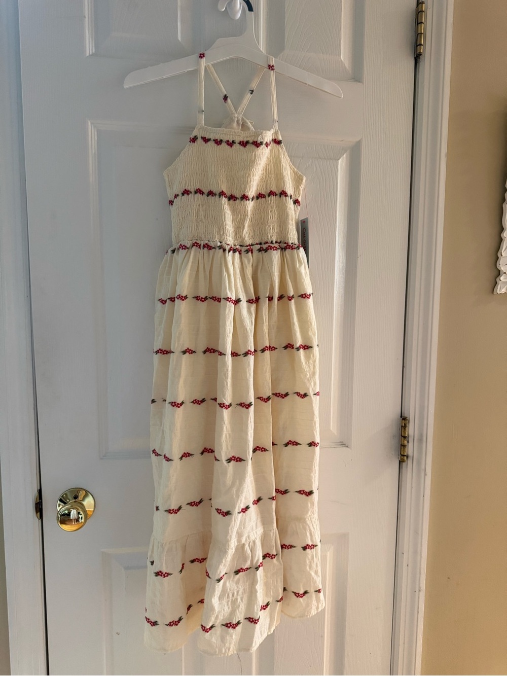 Cat & Jack Cream Maxi Dress with Red Embroidery